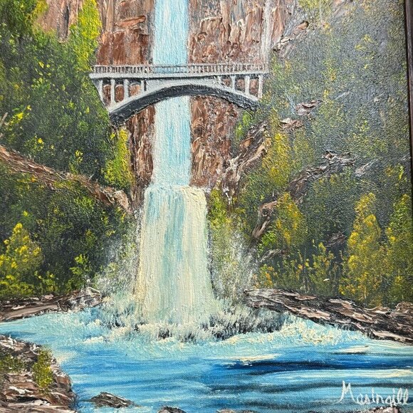 Vintage Multnomah Falls Painting 3D Acrylic Art by Masingill Original 19" x 23" - Picture 11 of 16